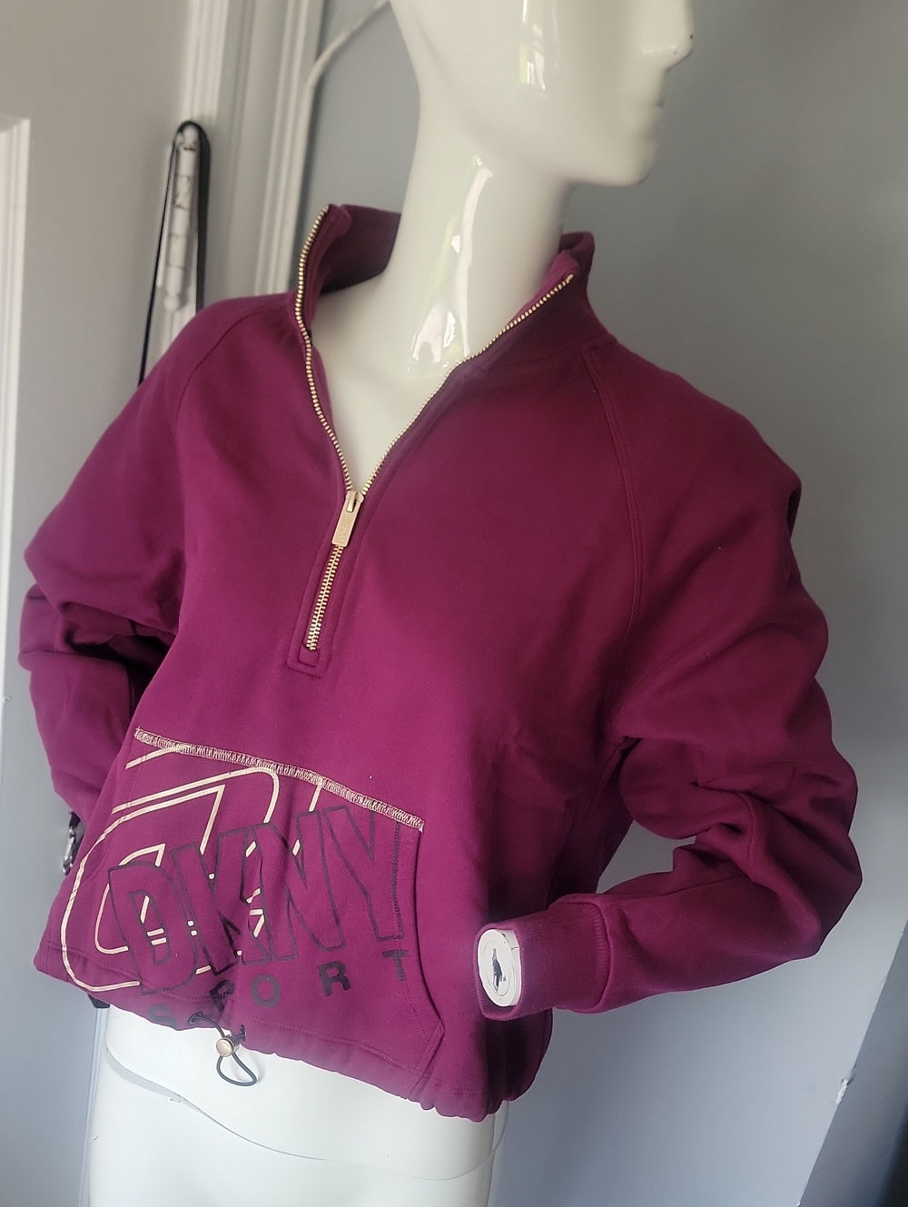 DKNY Fuchsia Half-Zip Pullover with Gold Logo - Picture 10 of 10